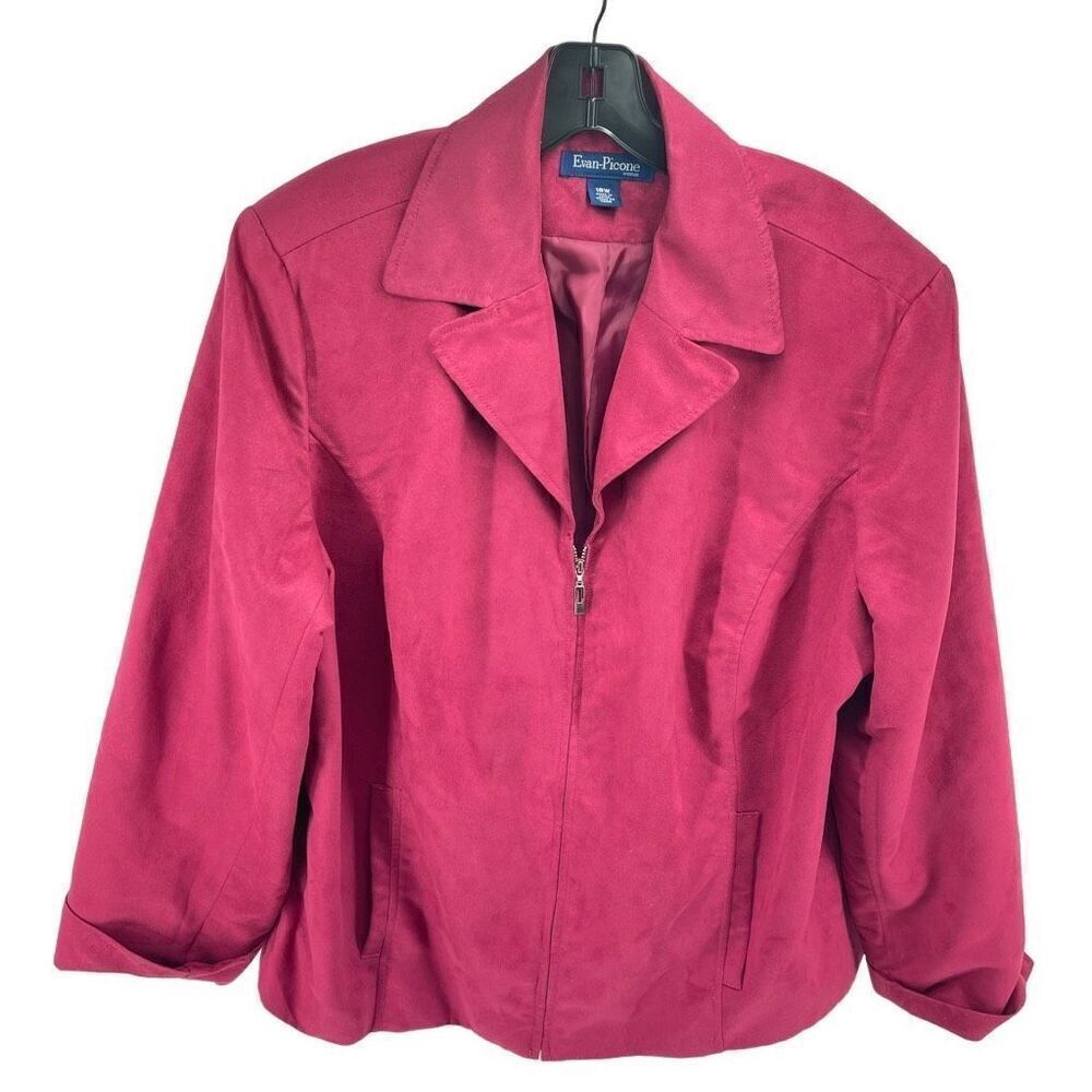 Evan Picone Womens Full Zip Jacket Lined Faux Suede Pocket Pink Size 18W